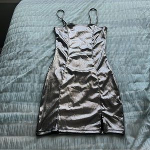 Metallic Silver Mini Dress